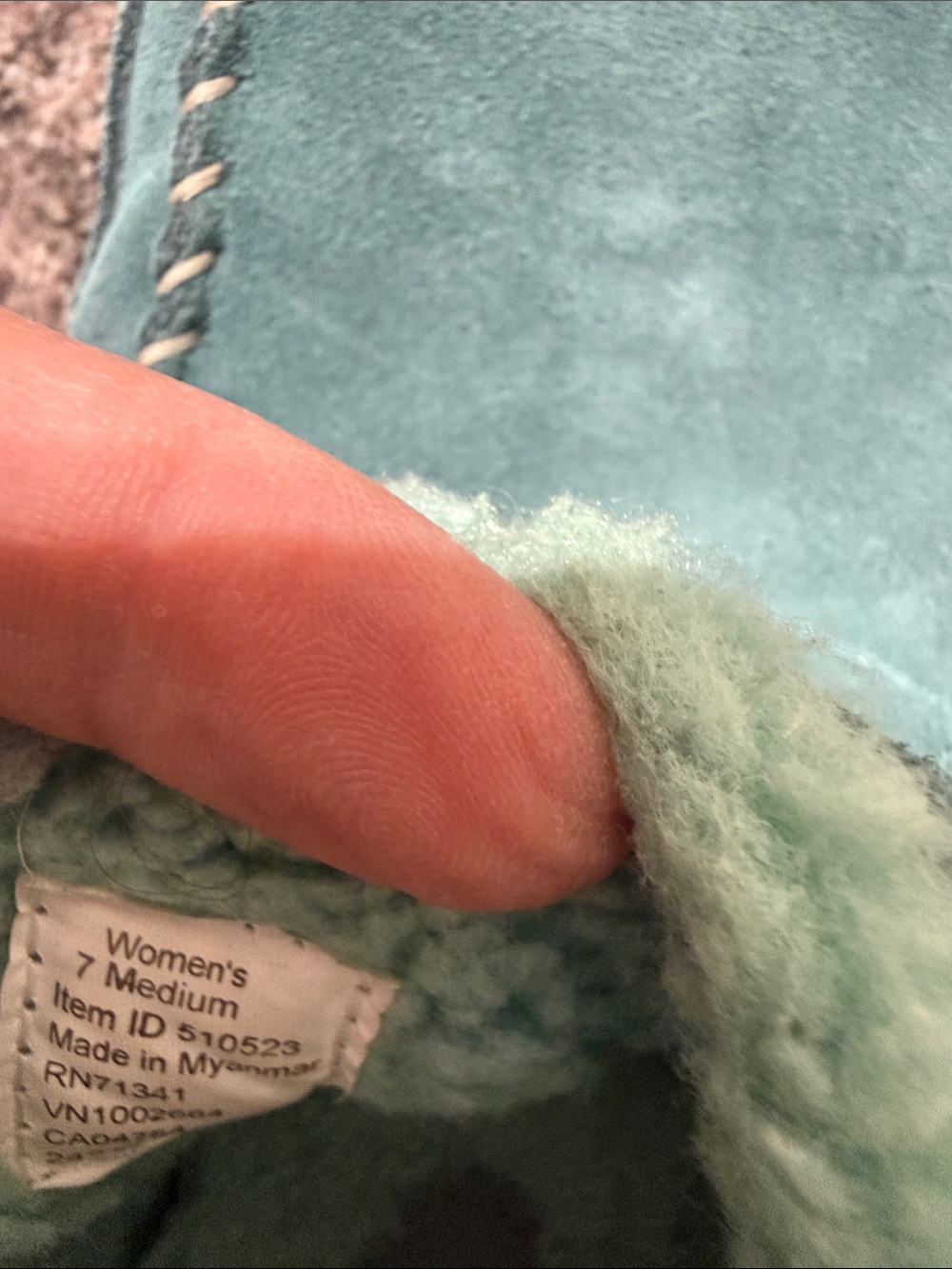 L.L. Bean Women's Teal Suede Slip-On Moccasin Slippers - Picture 7 of 7
